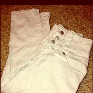 White three button high waste Capri's
